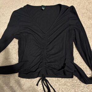 Wild Fable Black Ruched Long Sleeve Top